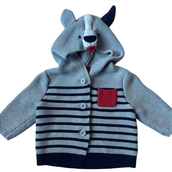 GAP Other - GAP Baby Knit Hooded Cardigan Striped Sweater 3-6 Months Animal Bear Cute Cotton
